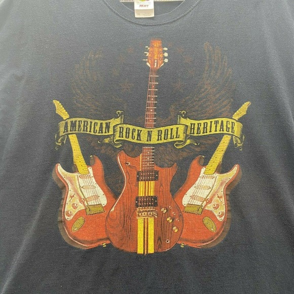 Vintage AMERICAN Rock N Roll Heritage Mens Black T-Shirt Size 2XL Guitars - Picture 2 of 12